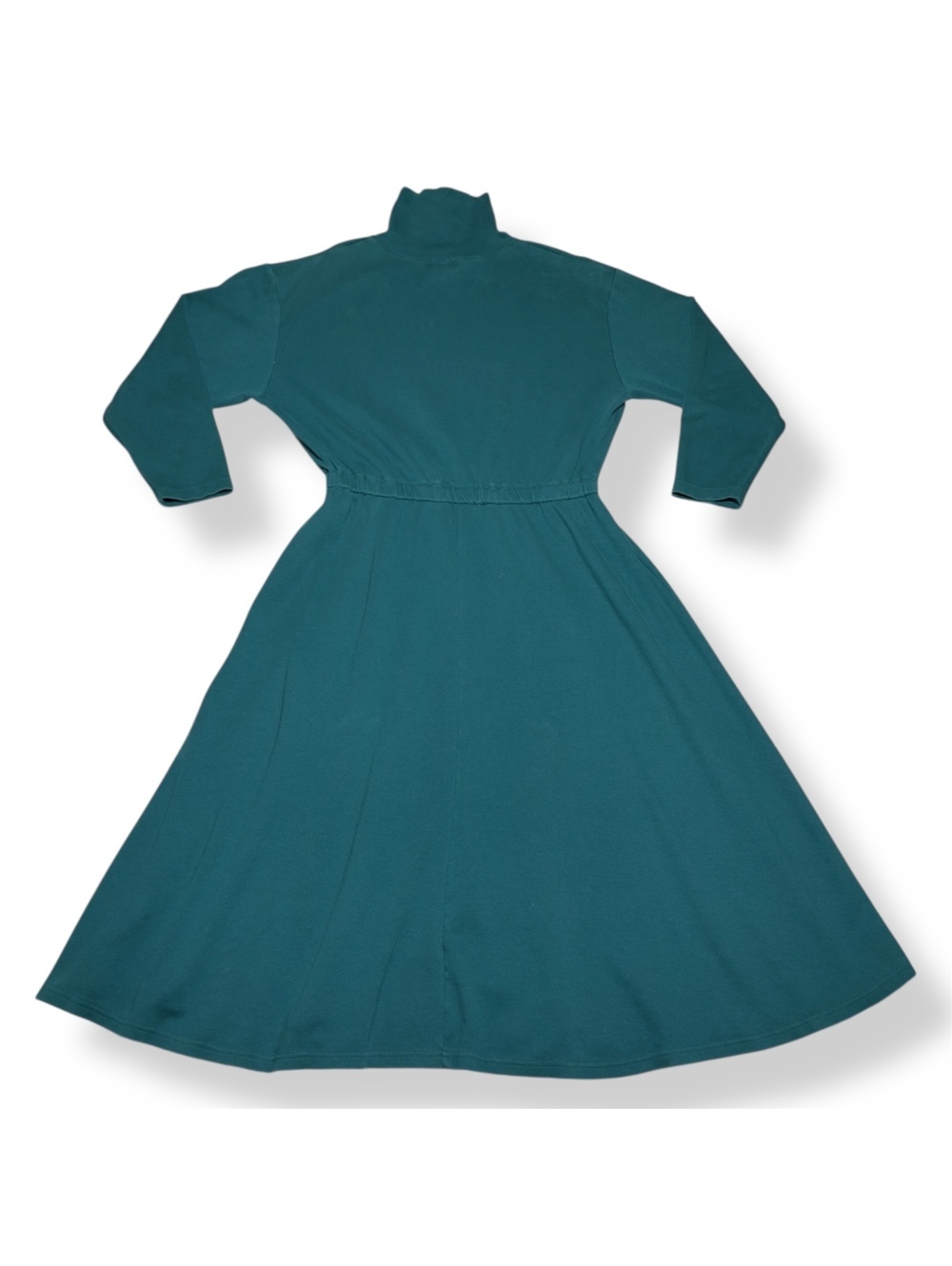 Vintage 80s FADS Women's Teal Cotton Long Sleeve Midi Turtleneck Dress XL
